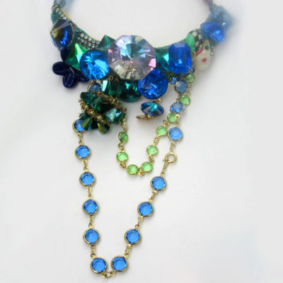Blue Chanel Chain Dangle Necklace, Fashion Jewelry Design by Wendy Gell
