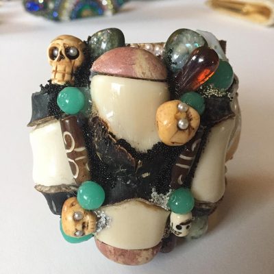 Bejeweled Skulls and Bones Wristy by Wendy Gell